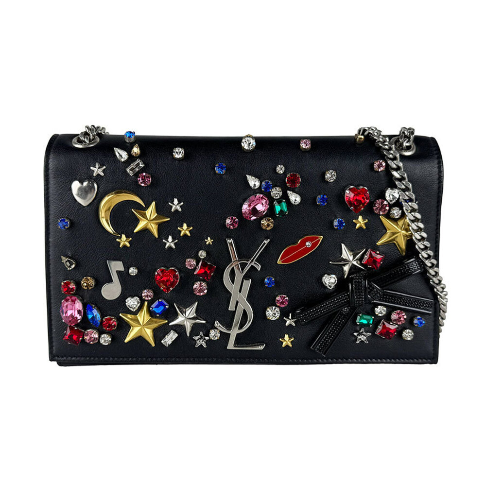 Saint Laurent Kate Leather Shoulder Bag with Metal Embellishments, Black, Wom...